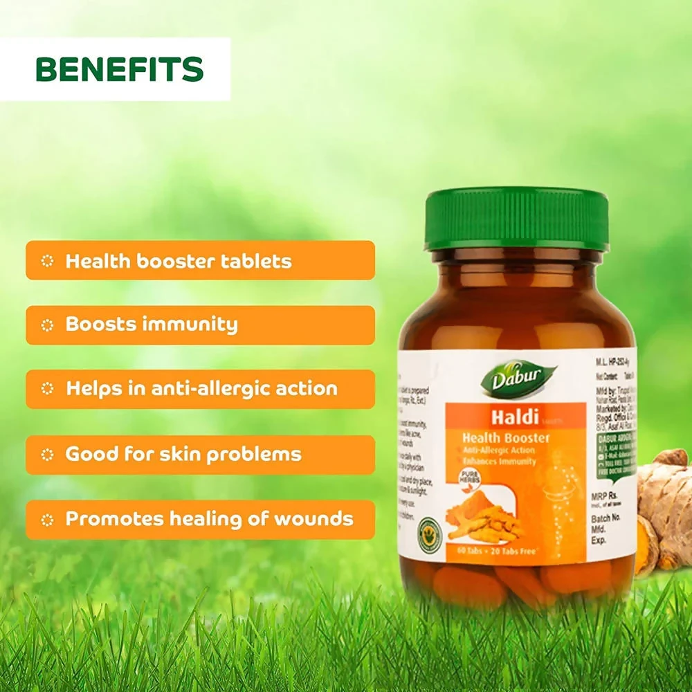 Dabur Haldi Tablets Health Booster, 60 Tablets (Get 20 tablets Free)-4.webp